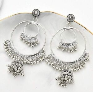 Antique silver chandbali jhumka/ bollywood style jhumka/ Indian jewelry